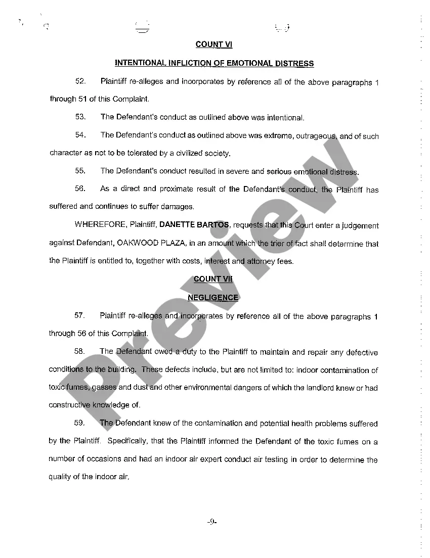 Preview A01 Complaint alleging Constructive Eviction for Failure to Repair and Maintain Leased Premises