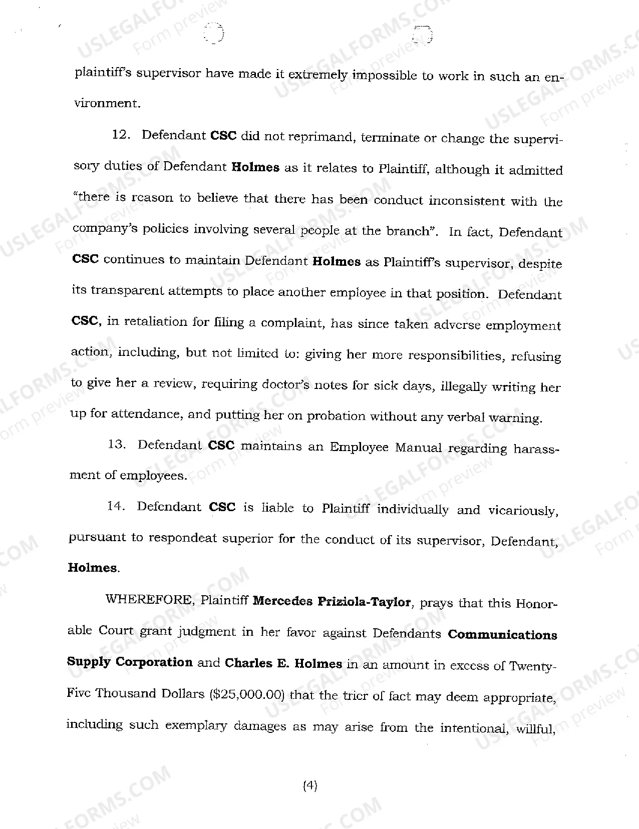 Preview A01 Complaint And Jury Demand regarding Sexual Harassment Allegations