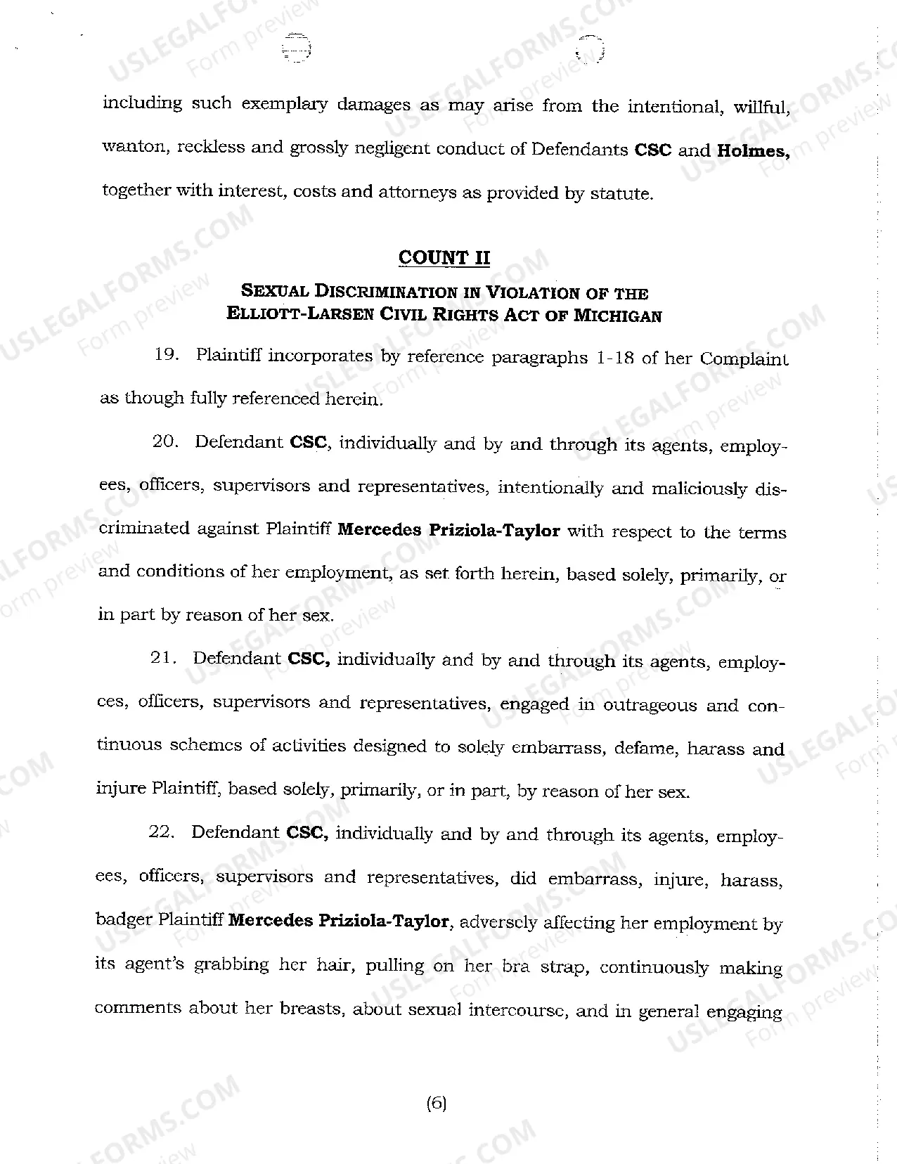 Preview A01 Complaint And Jury Demand regarding Sexual Harassment Allegations