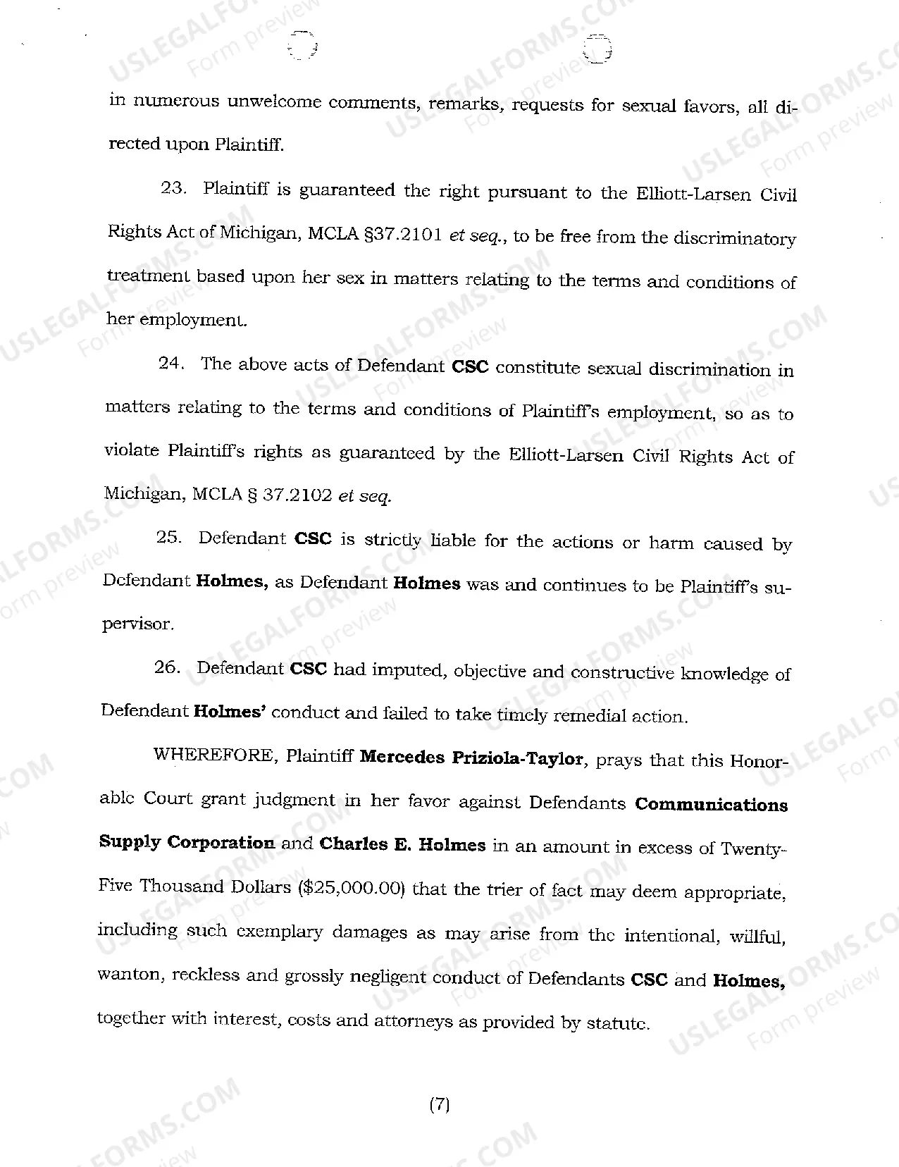 Preview A01 Complaint And Jury Demand regarding Sexual Harassment Allegations