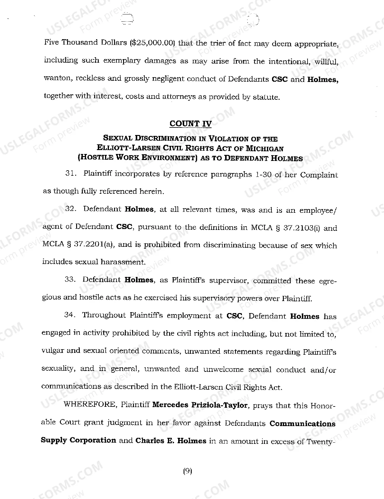 Preview A01 Complaint And Jury Demand regarding Sexual Harassment Allegations