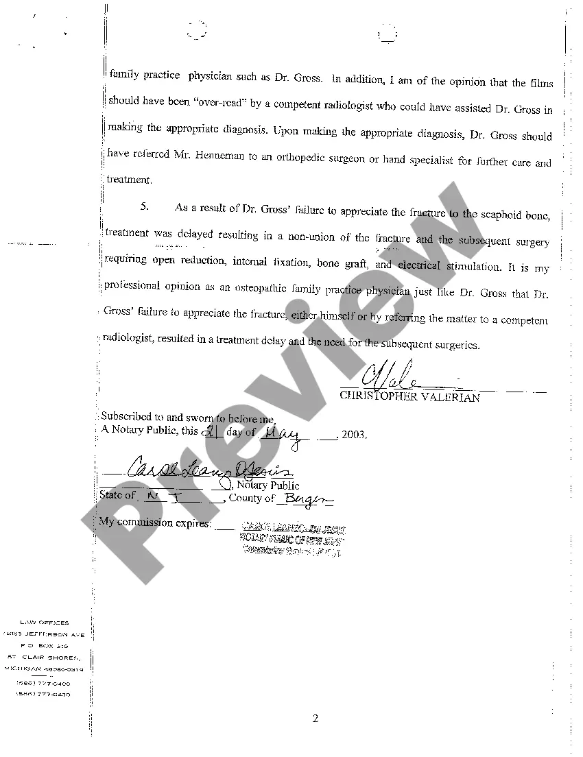 Preview A01 Complaint And Demand for Jury Trial and Affidavit of Merit regarding Medical Malpractice Allegations for Treatment of Wrist and Hand