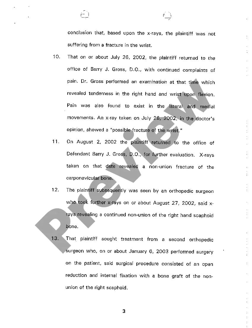 Preview A01 Complaint And Demand for Jury Trial and Affidavit of Merit regarding Medical Malpractice Allegations for Treatment of Wrist and Hand