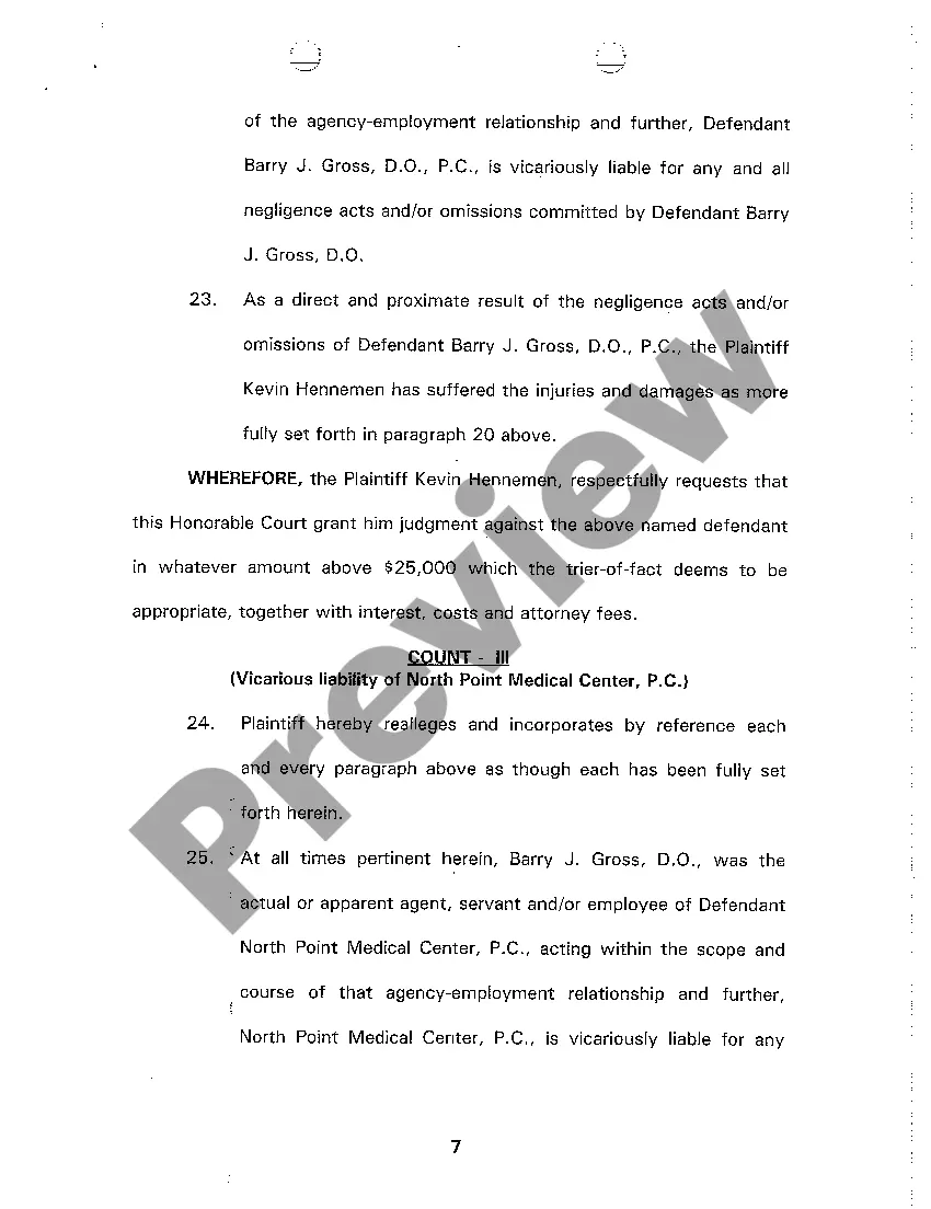 Preview A01 Complaint And Demand for Jury Trial and Affidavit of Merit regarding Medical Malpractice Allegations for Treatment of Wrist and Hand