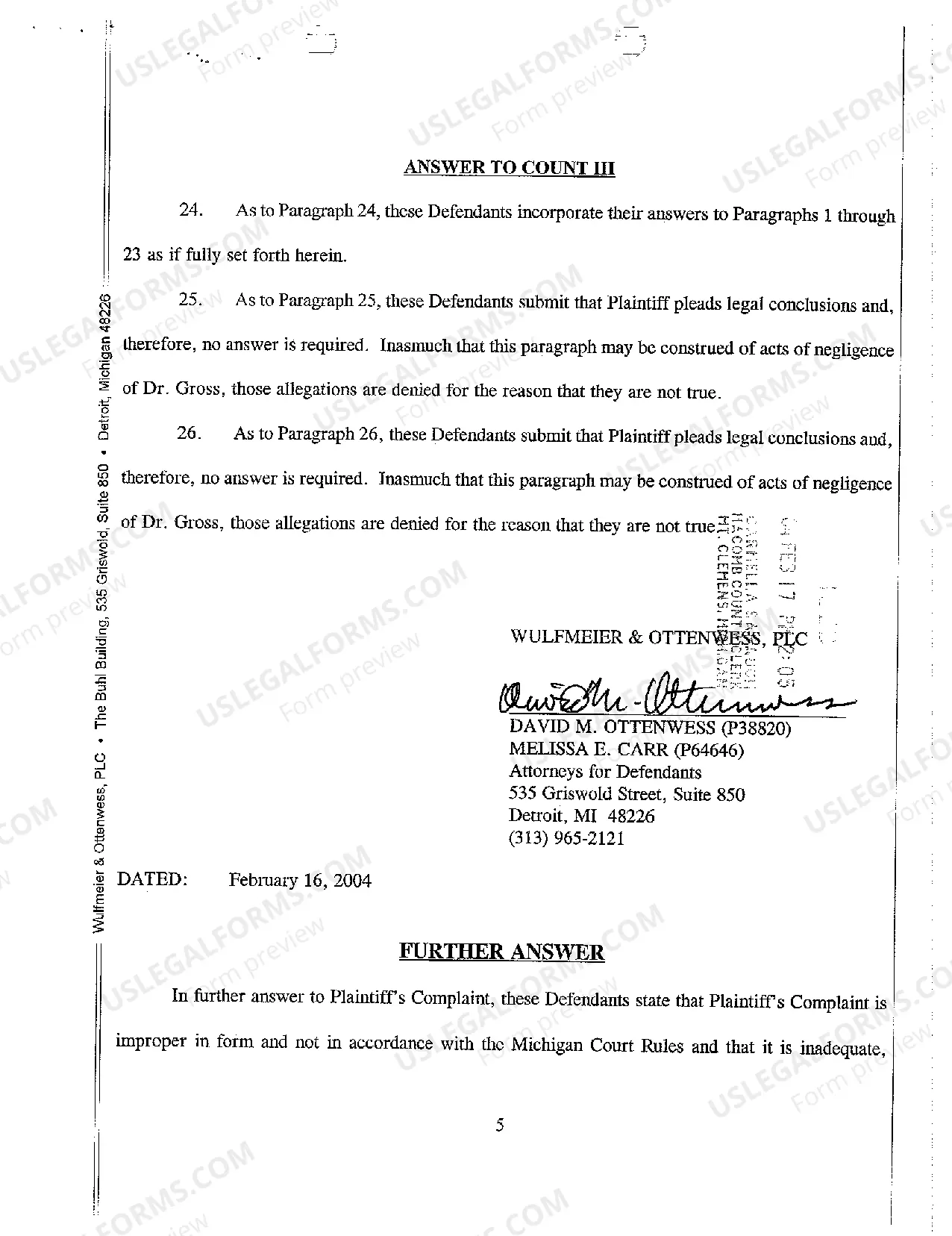 Preview A02 Defendants' Answer to Plaintiff's Complaint