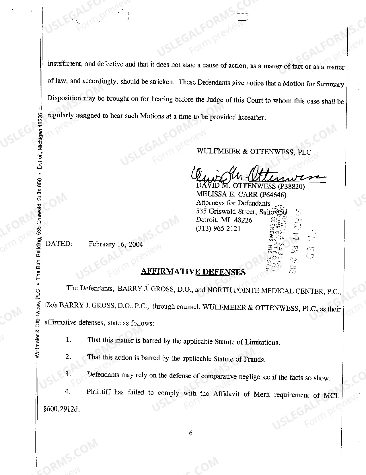 Preview A02 Defendants' Answer to Plaintiff's Complaint