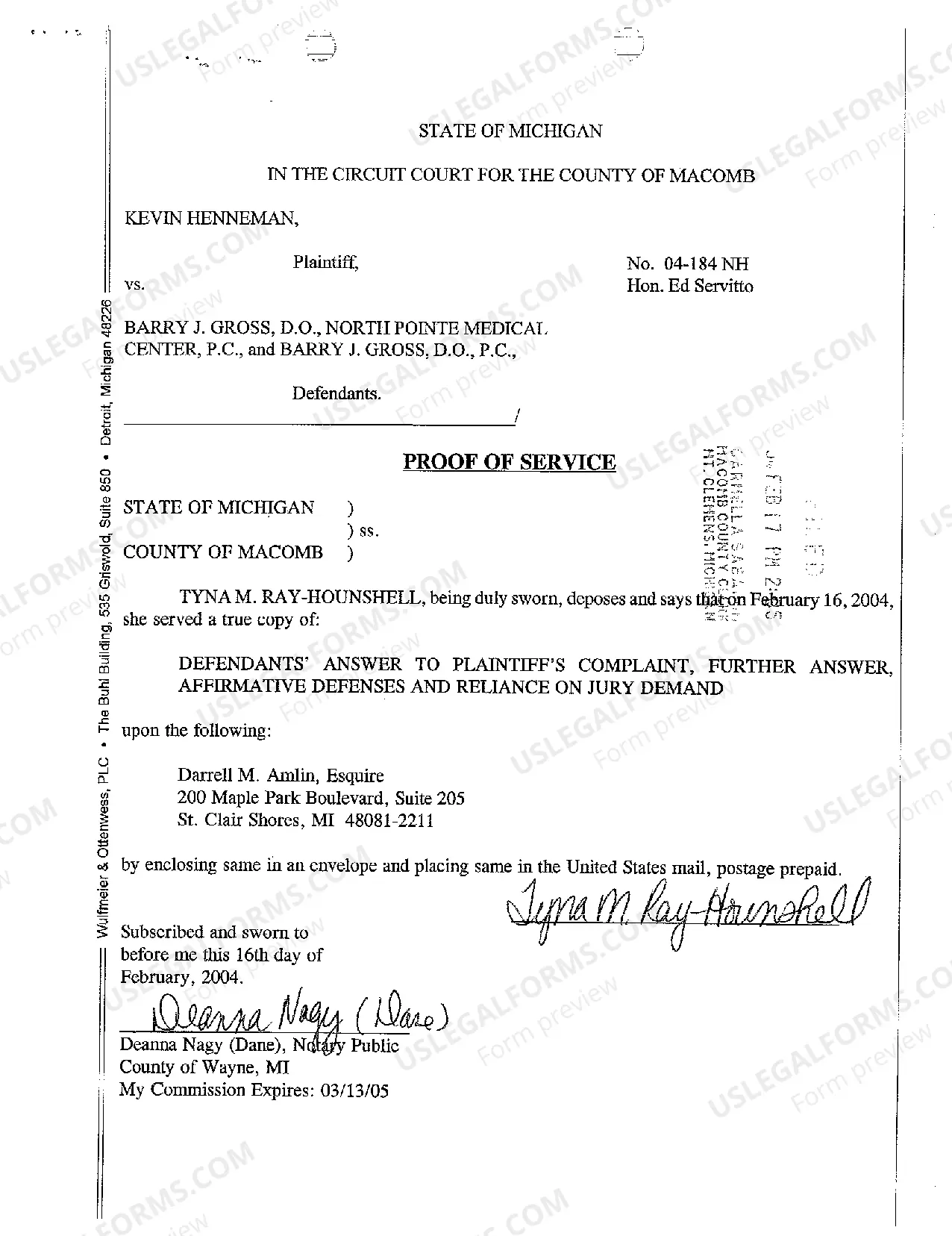 Preview A02 Defendants' Answer to Plaintiff's Complaint