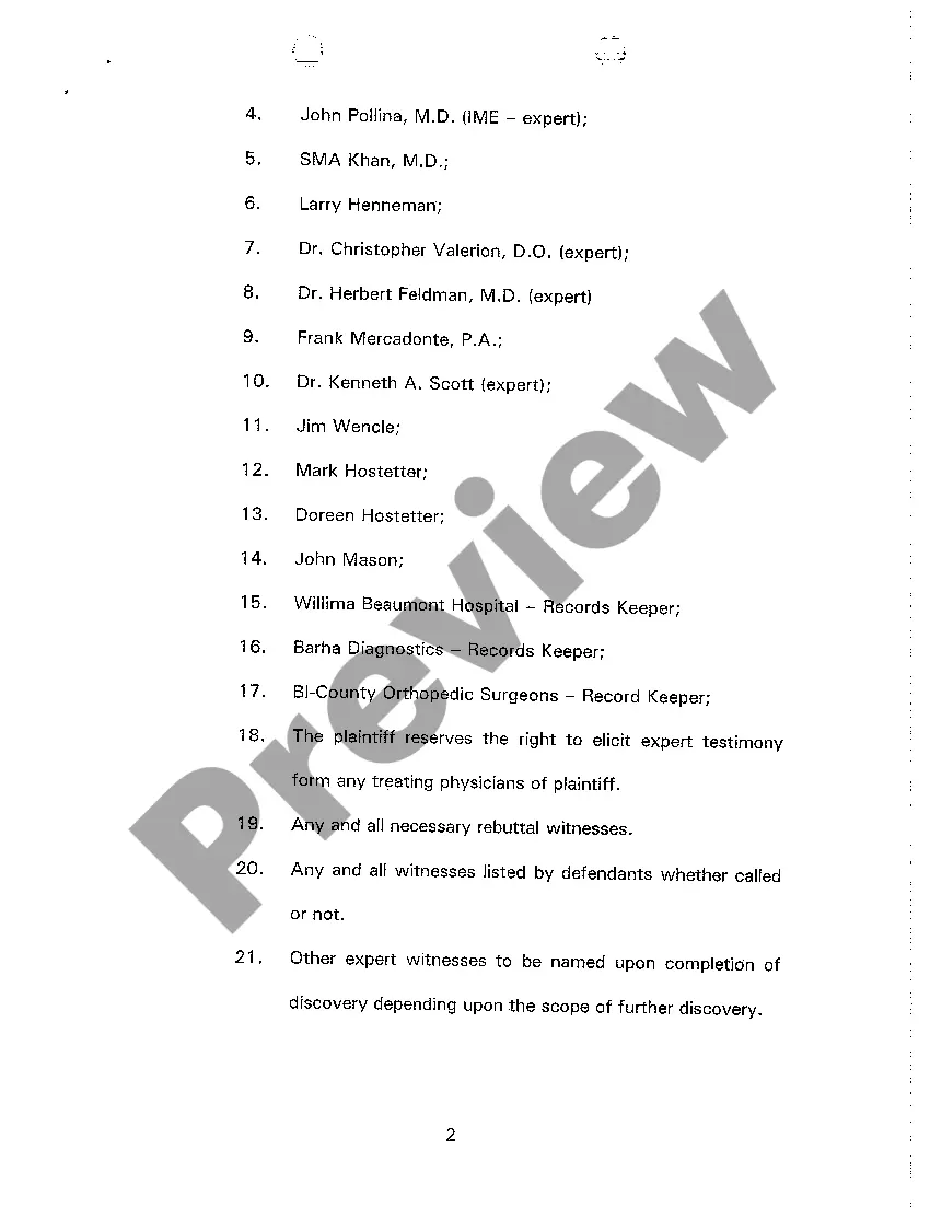 Preview A04 Plaintiff's Preliminary Witness List