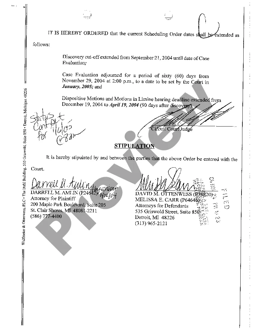 Preview A09 Order to Adjourn Case Evaluation and Extend Discovery