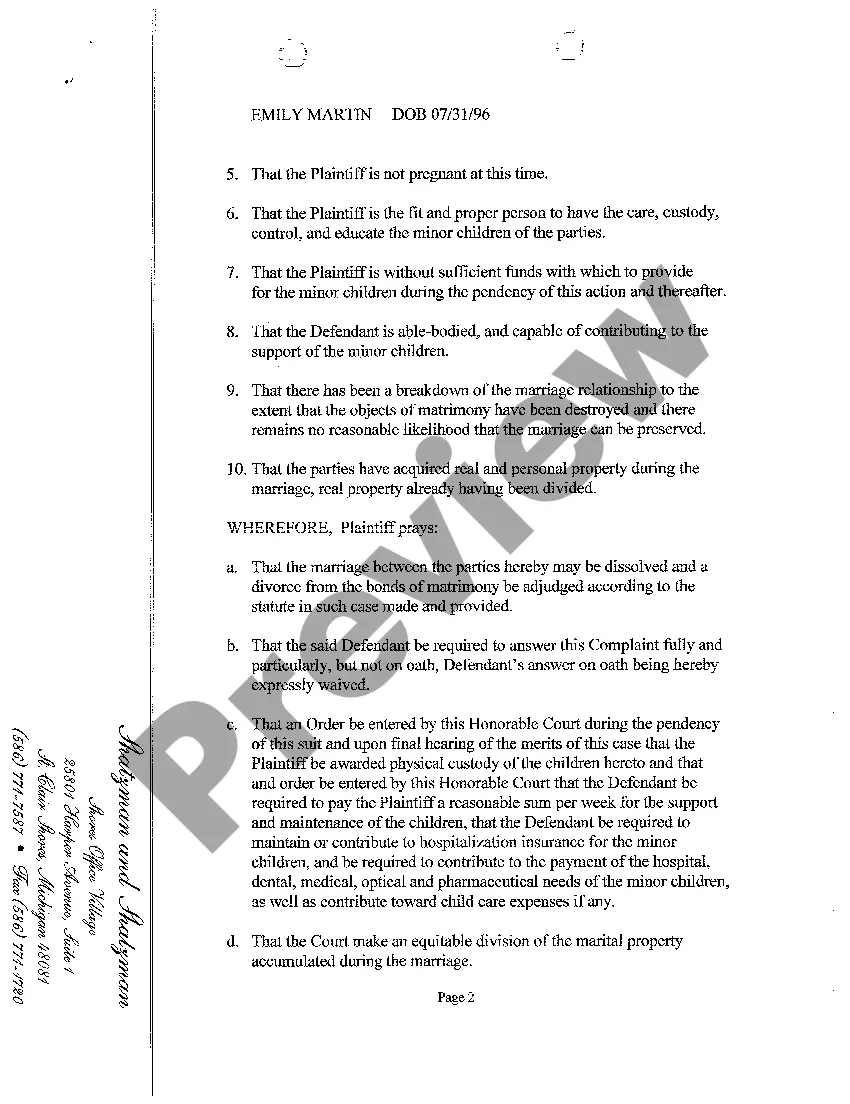 Get A01 Complaint for Divorce Preview A01 Complaint for Divorce