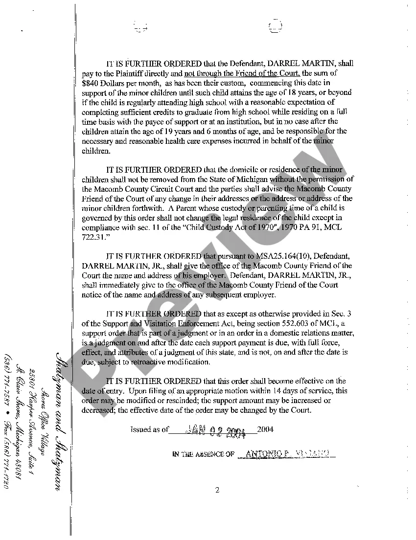 Preview A02 Ex Parte Order As to Custody of Minor Children and Child Support