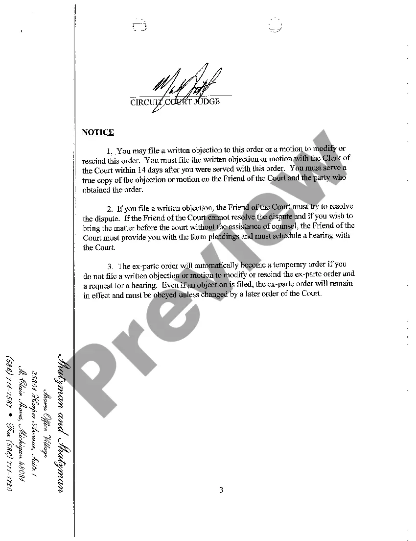 Preview A02 Ex Parte Order As to Custody of Minor Children and Child Support