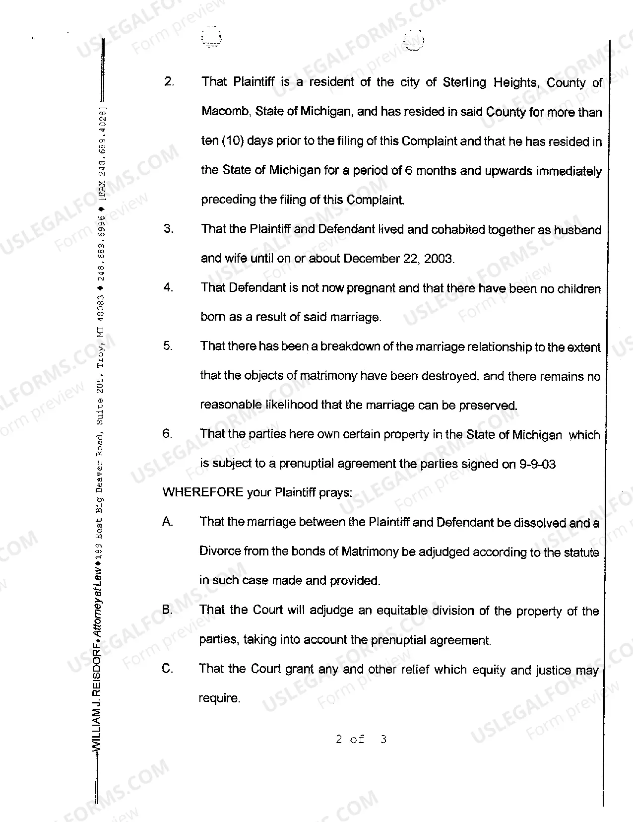 Preview A01 Complaint for Divorce