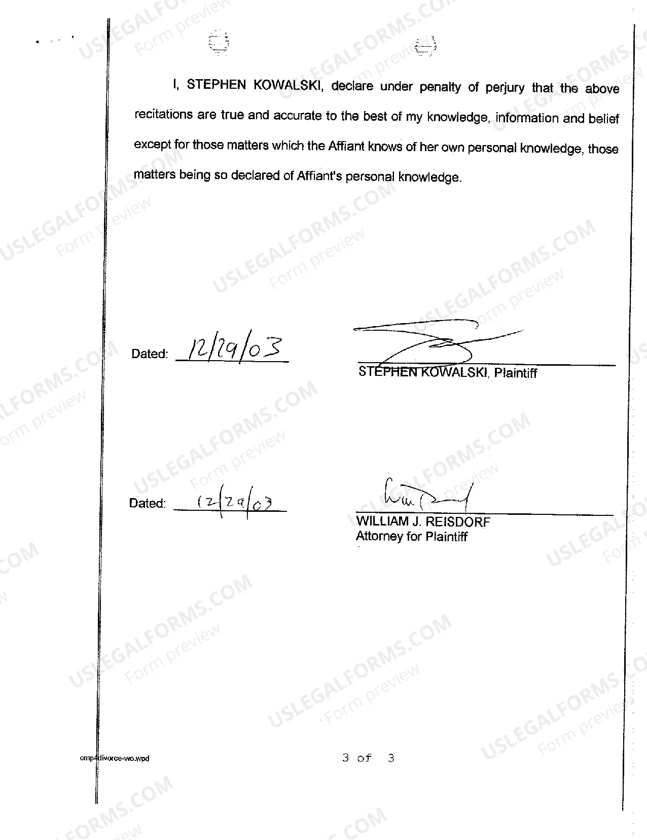 Preview A01 Complaint for Divorce