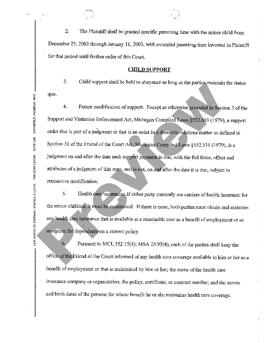 Get A04 Ex Parte Interim Order for Status Quo Regarding Child Custody, Child Support and Parenting Time Preview A04 Ex Parte Interim Order for Status Quo Regarding Child Custody, Child Support and Parenting Time