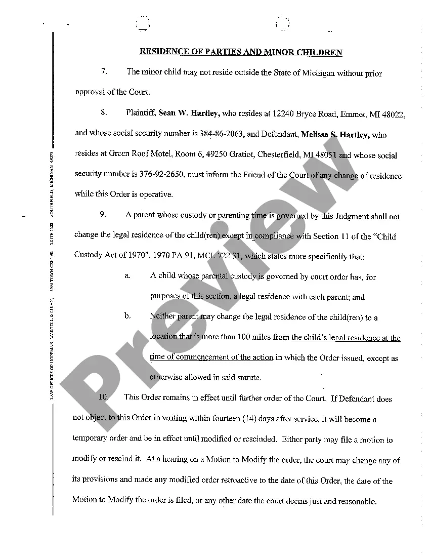 Get A04 Ex Parte Interim Order for Status Quo Regarding Child Custody, Child Support and Parenting Time Preview A04 Ex Parte Interim Order for Status Quo Regarding Child Custody, Child Support and Parenting Time
