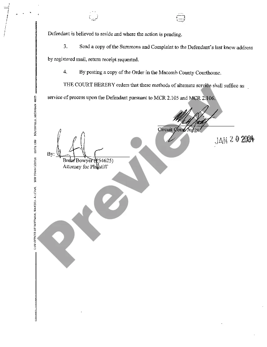 Preview A07 Ex Parte Order for Alternate Service