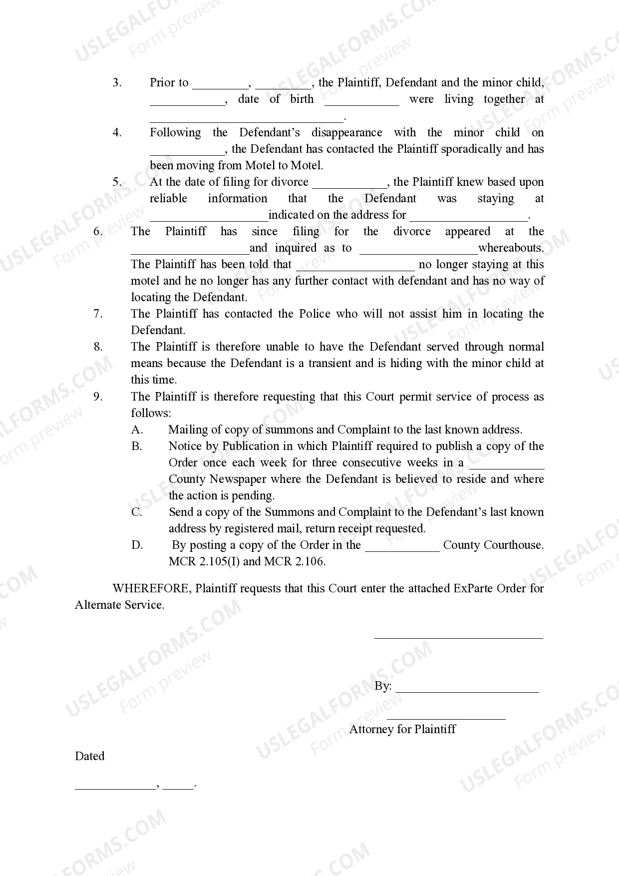 Preview Ex-Parte Motion for Substituted Service