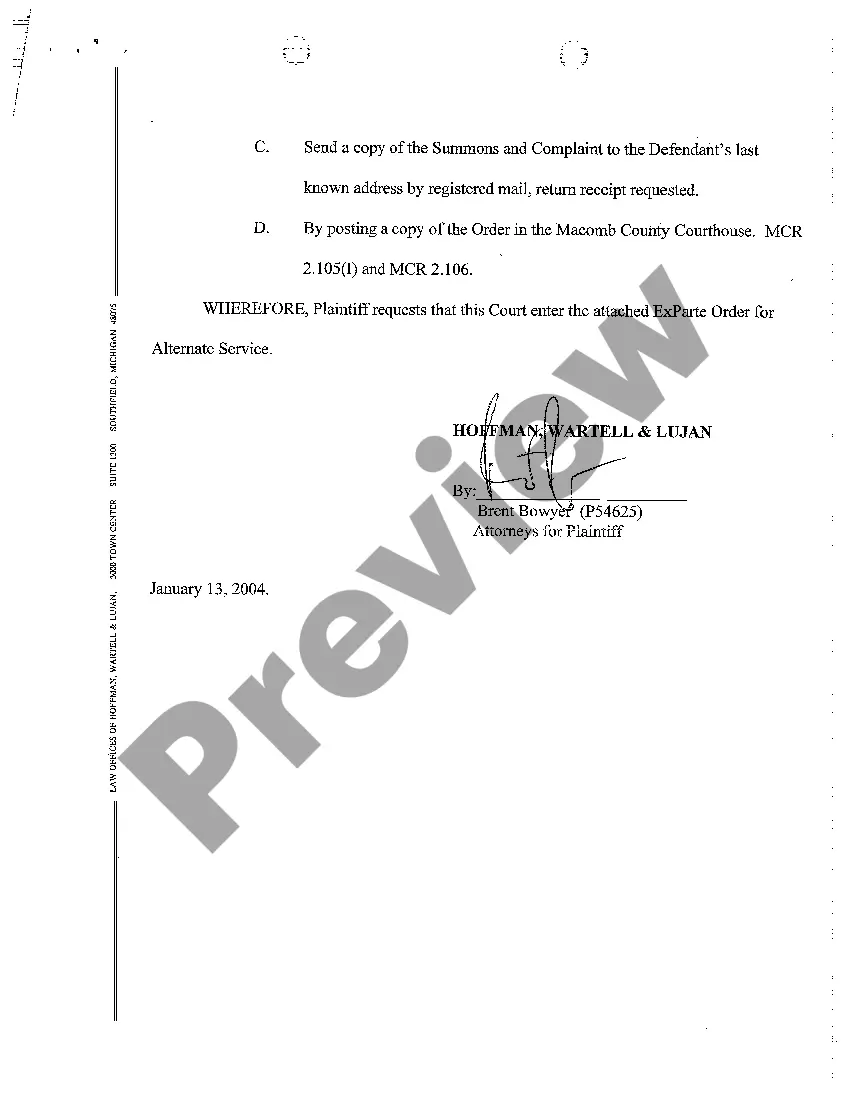 Get A08 Ex Parte Motion for Substituted Service Preview A08 Ex Parte Motion for Substituted Service