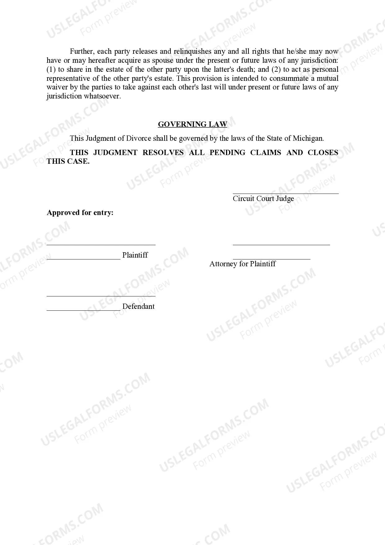 Preview Judgment of Divorce