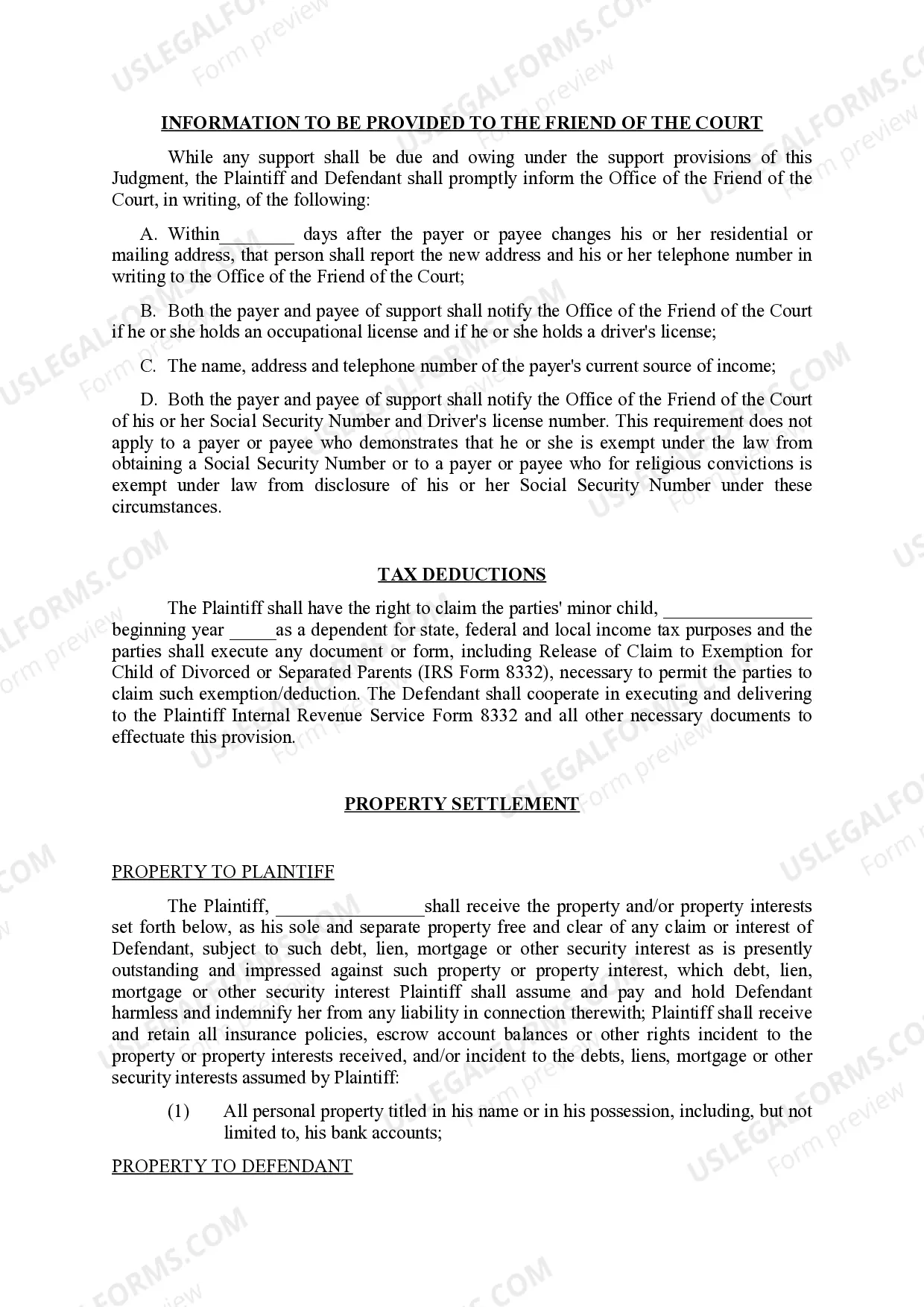 Preview Judgment of Divorce
