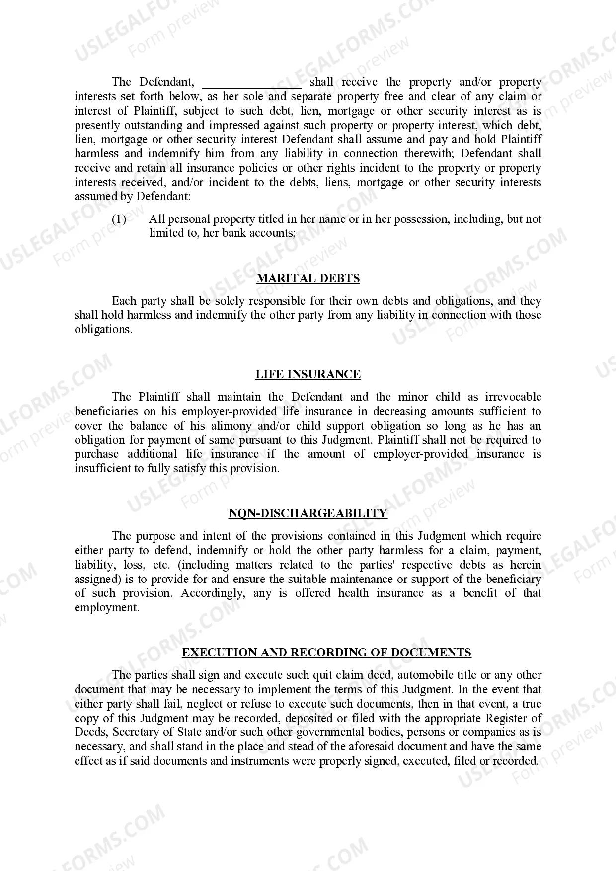 Preview Judgment of Divorce