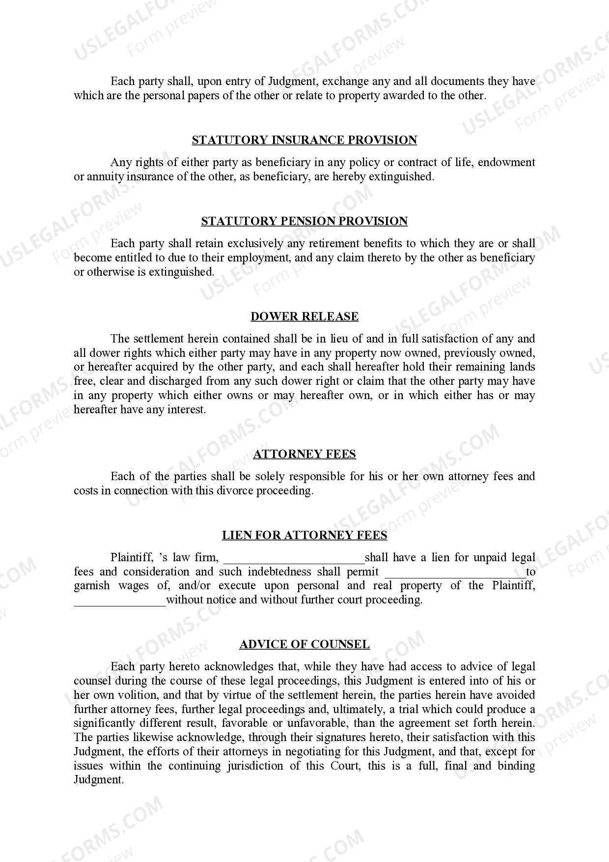 Preview Judgment of Divorce