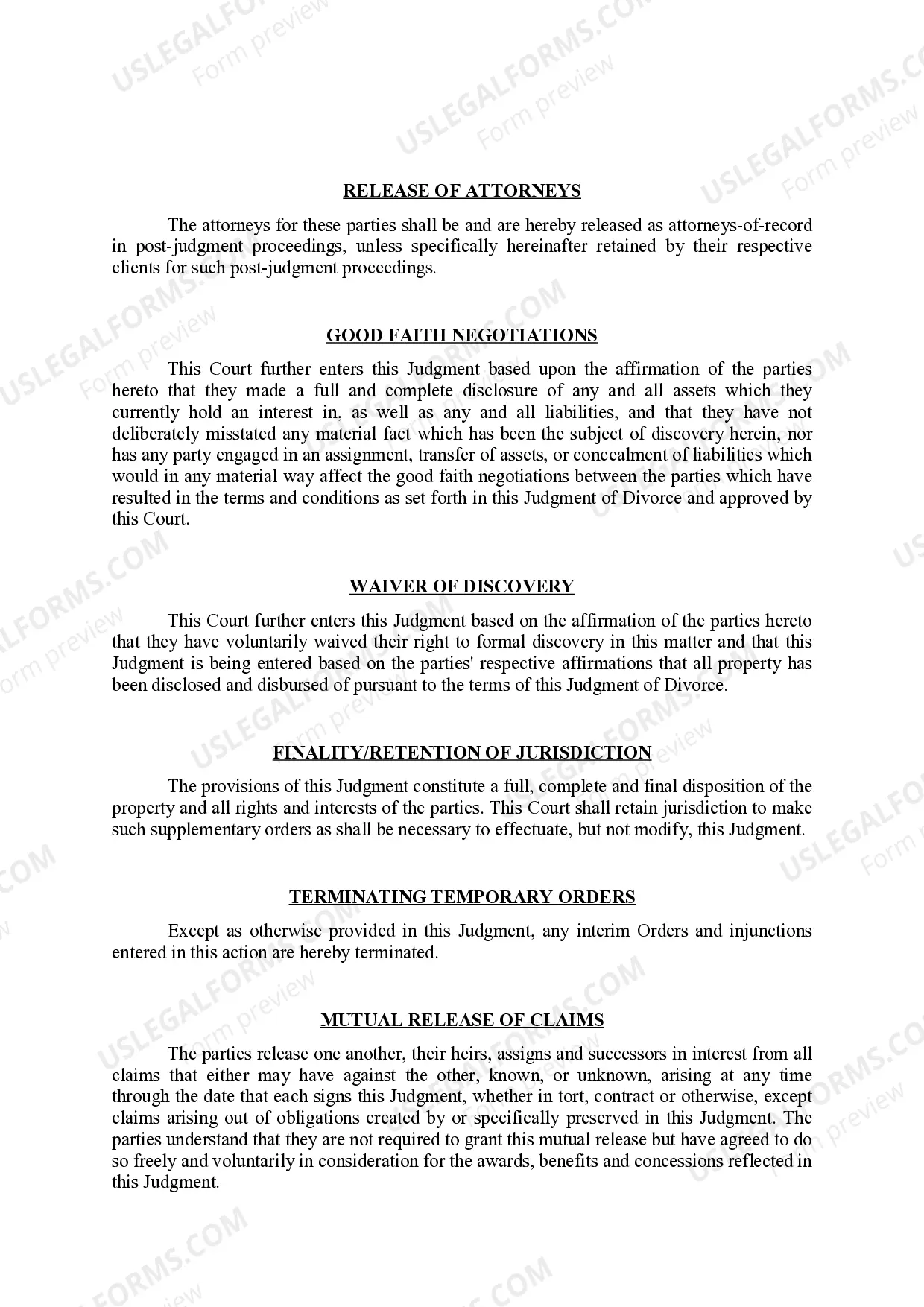 Preview Judgment of Divorce