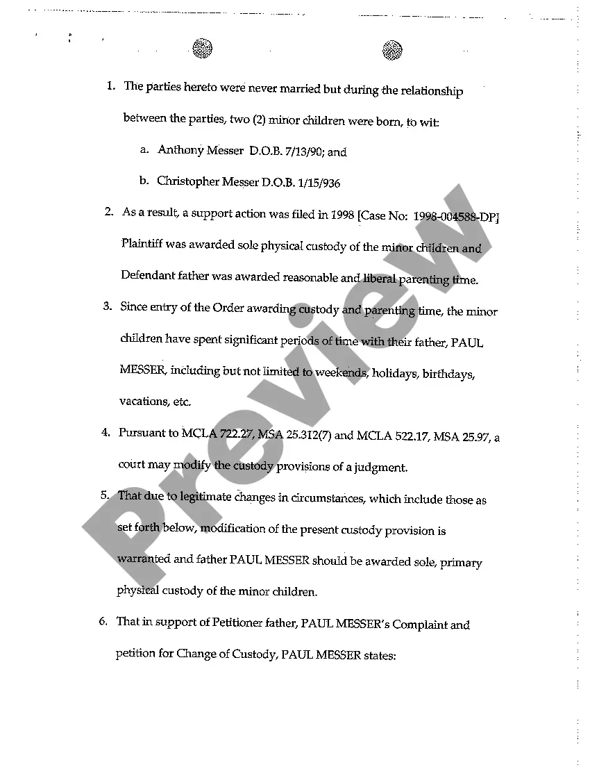 Preview A01 Verified Complaint for Change of Custody