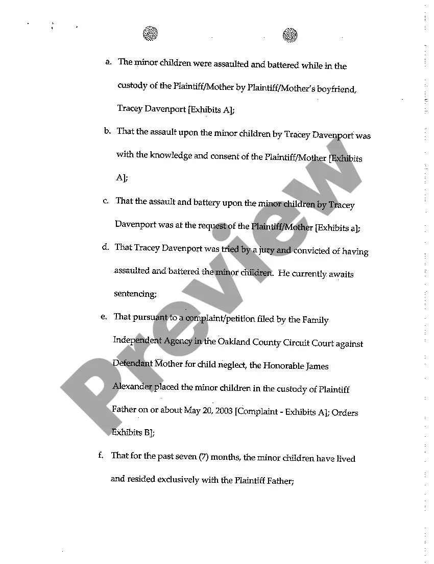 Preview A01 Verified Complaint for Change of Custody