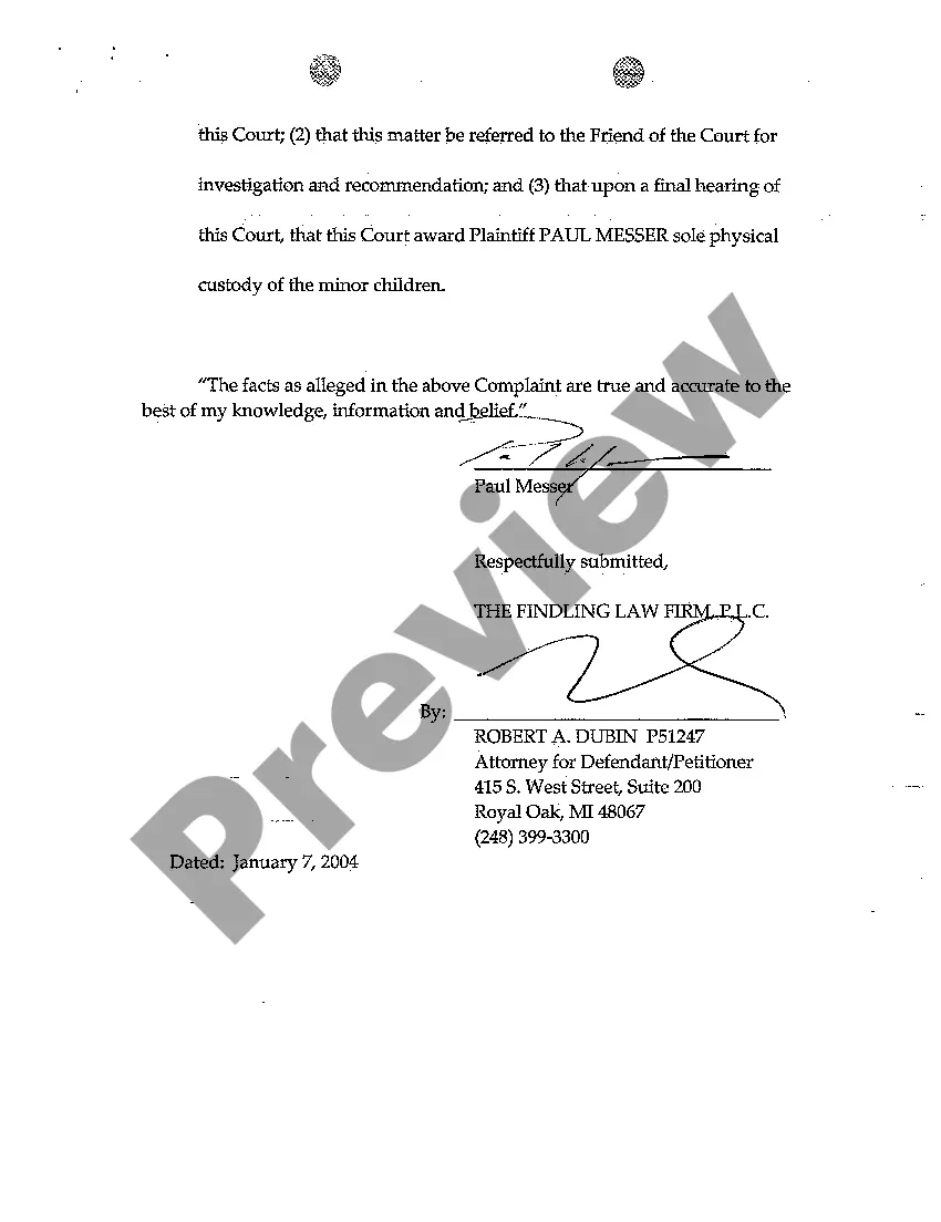 Preview A01 Verified Complaint for Change of Custody