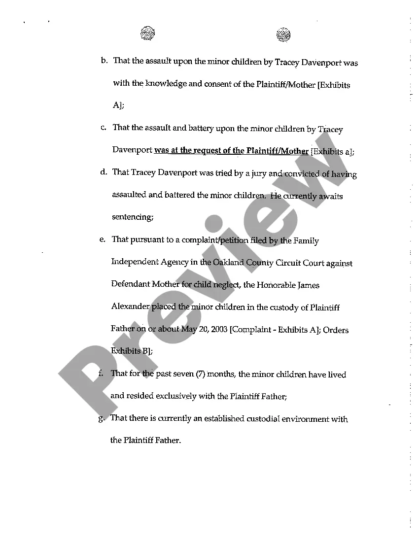 Preview A02 Plaintiff Motion for Order of Temporary Change of Custody