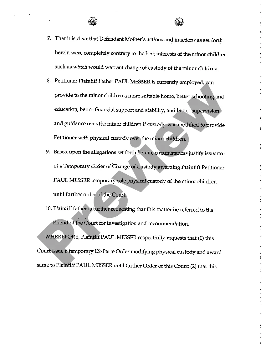Preview A02 Plaintiff Motion for Order of Temporary Change of Custody