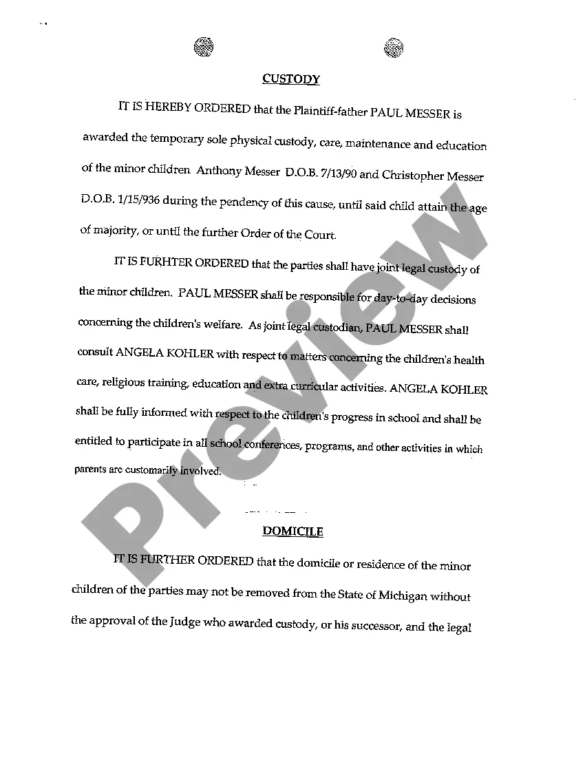 Get A03 Order of Temporary Change of Custody, Parenting Time, and Modifying Child Support Preview A03 Order of Temporary Change of Custody, Parenting Time, and Modifying Child Support