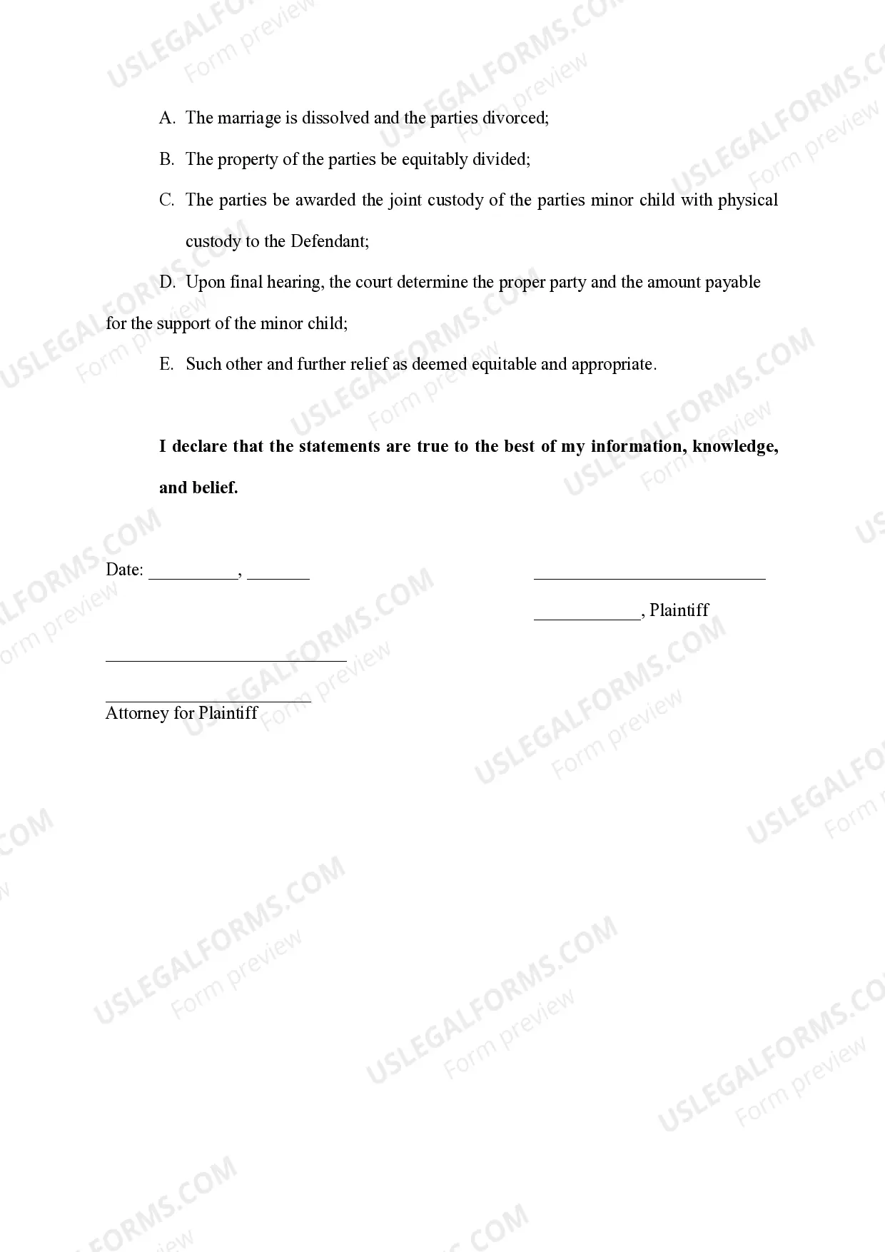 Preview Complaint for Divorce