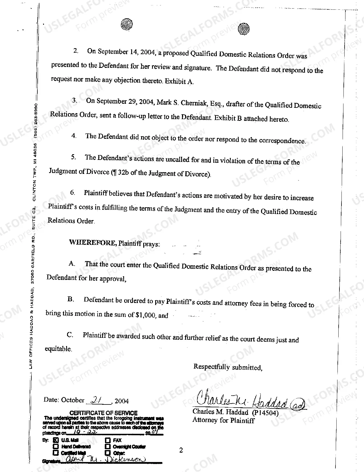 Preview A09 Motion for Entry of Qualified Domestic Relations Order