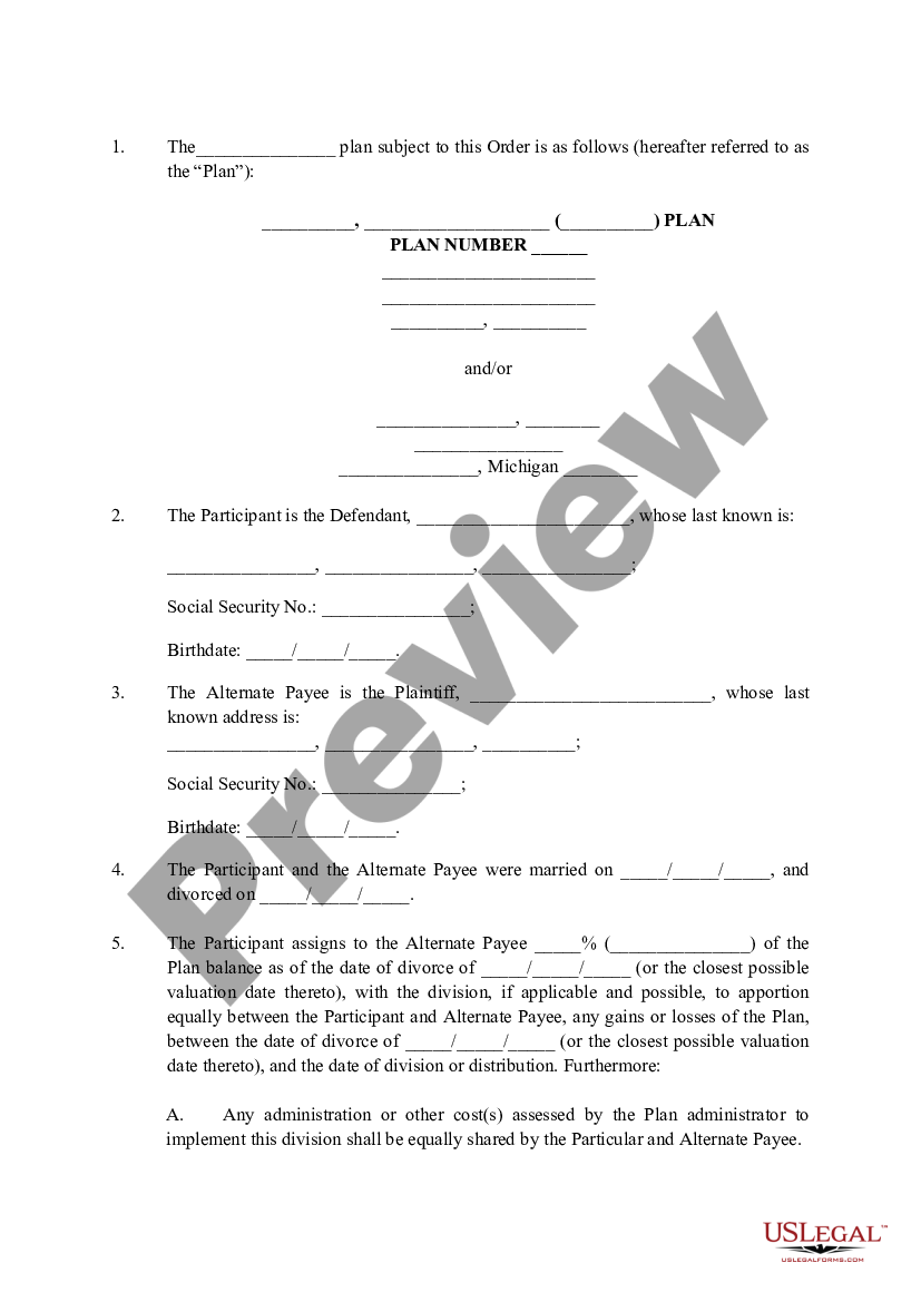 Michigan Qualified Domestic Relations Order | US Legal Forms