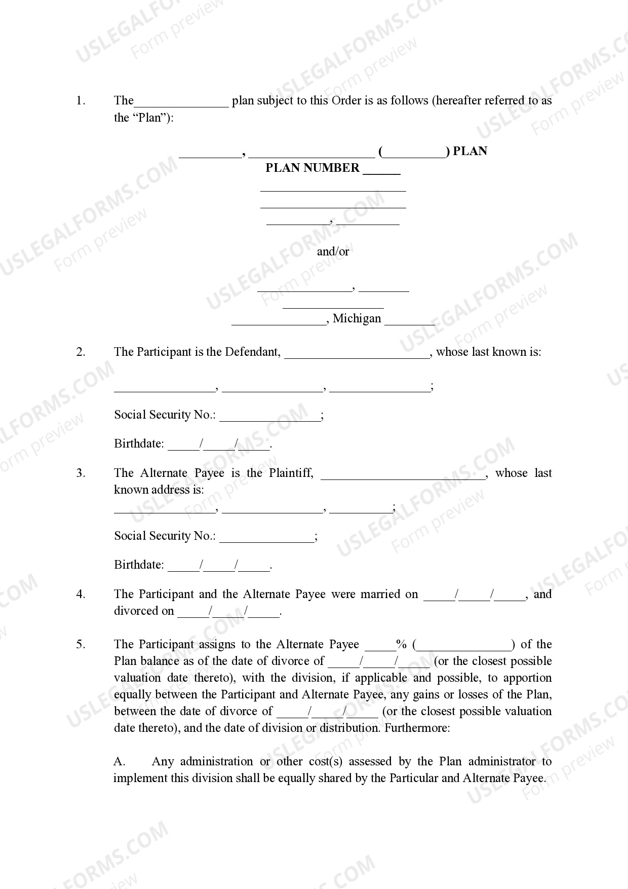 Michigan Qualified Domestic Relations Order | US Legal Forms