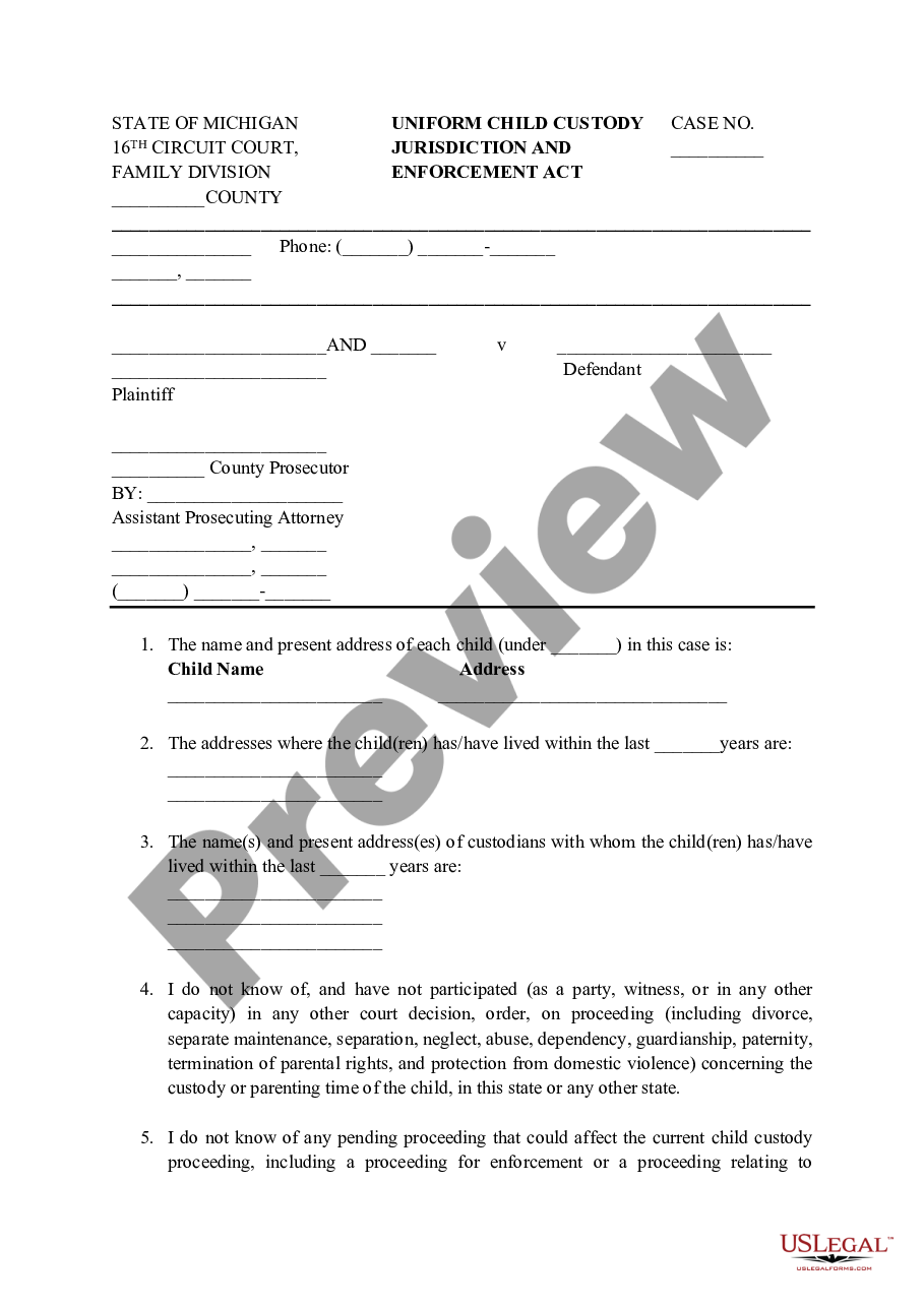 Michigan Child Custody Forms US Legal Forms