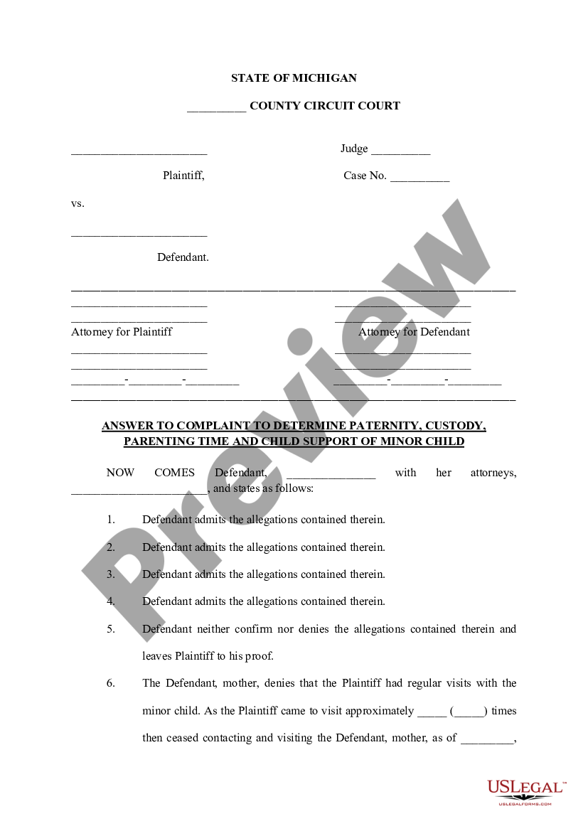 Michigan Custody Child Without Divorce US Legal Forms