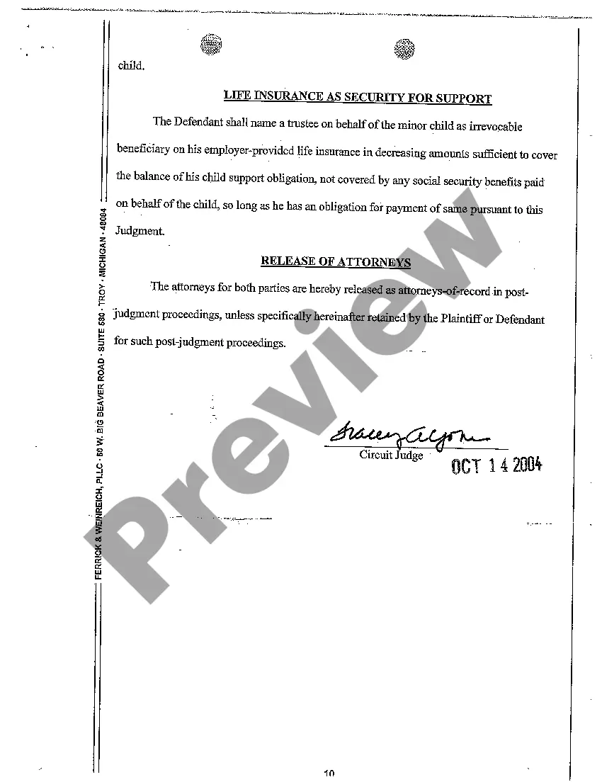 Preview A15 Order Regarding Custody Parenting Time and Support