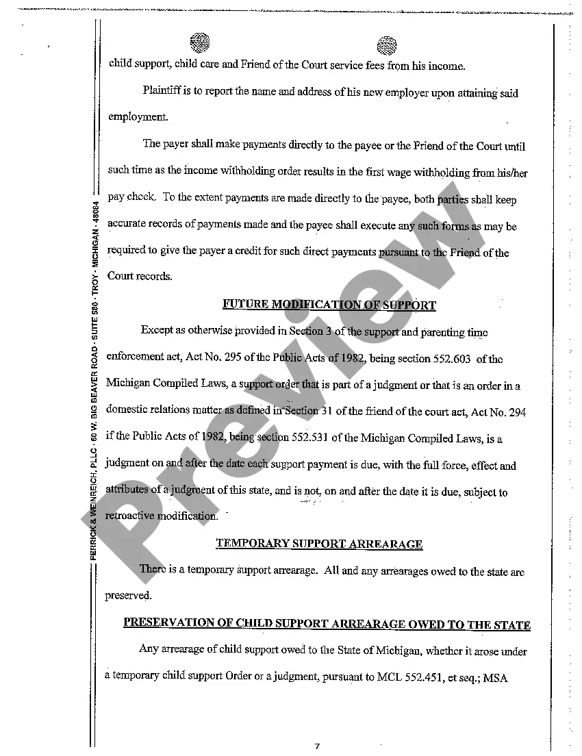 Preview A15 Order Regarding Custody Parenting Time and Support