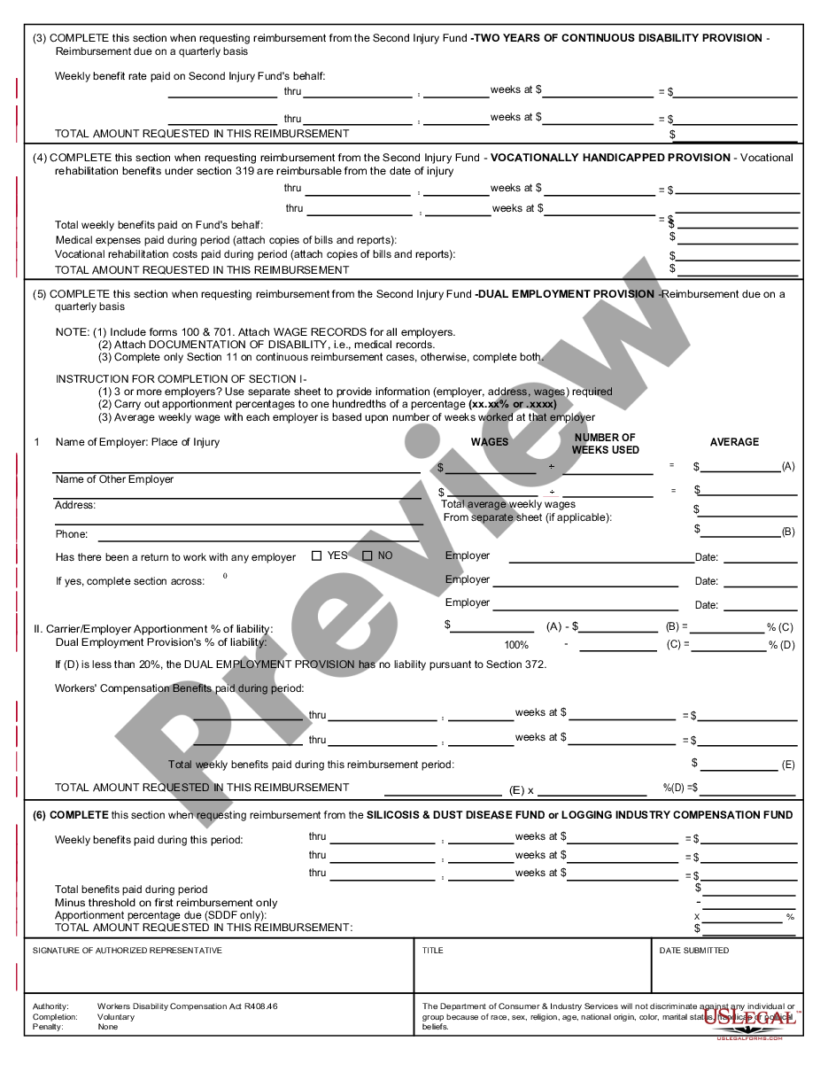 page 1 Application for Reimbursement for Workers' Compensation preview