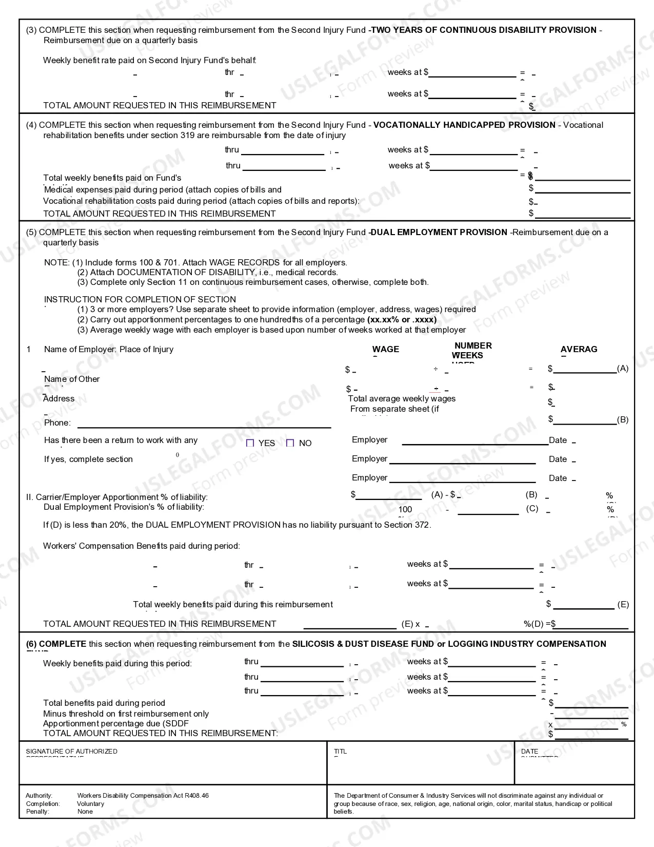 Preview Application for Reimbursement for Workers' Compensation