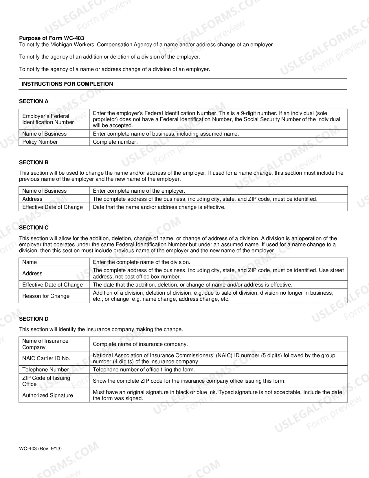 Preview Notice of Name or Address Change for Workers' Compensation