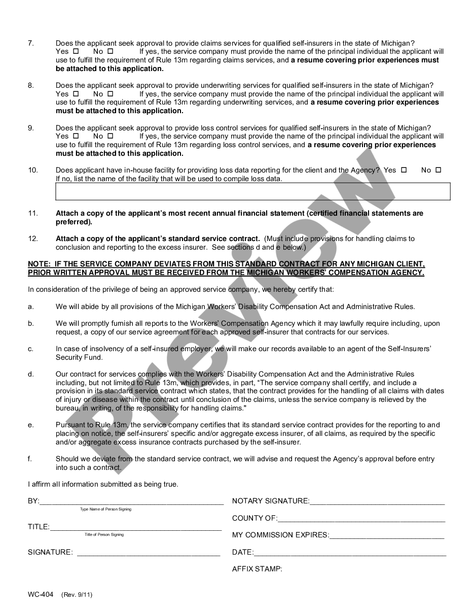 page 1 Service Company Application for Workers' Compensation preview