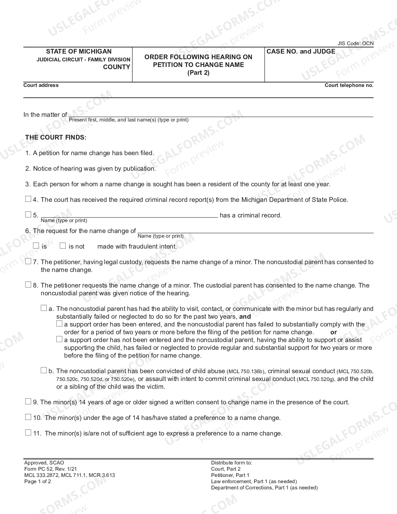 Wayne Michigan Order following Hearing on Petition to Change Name