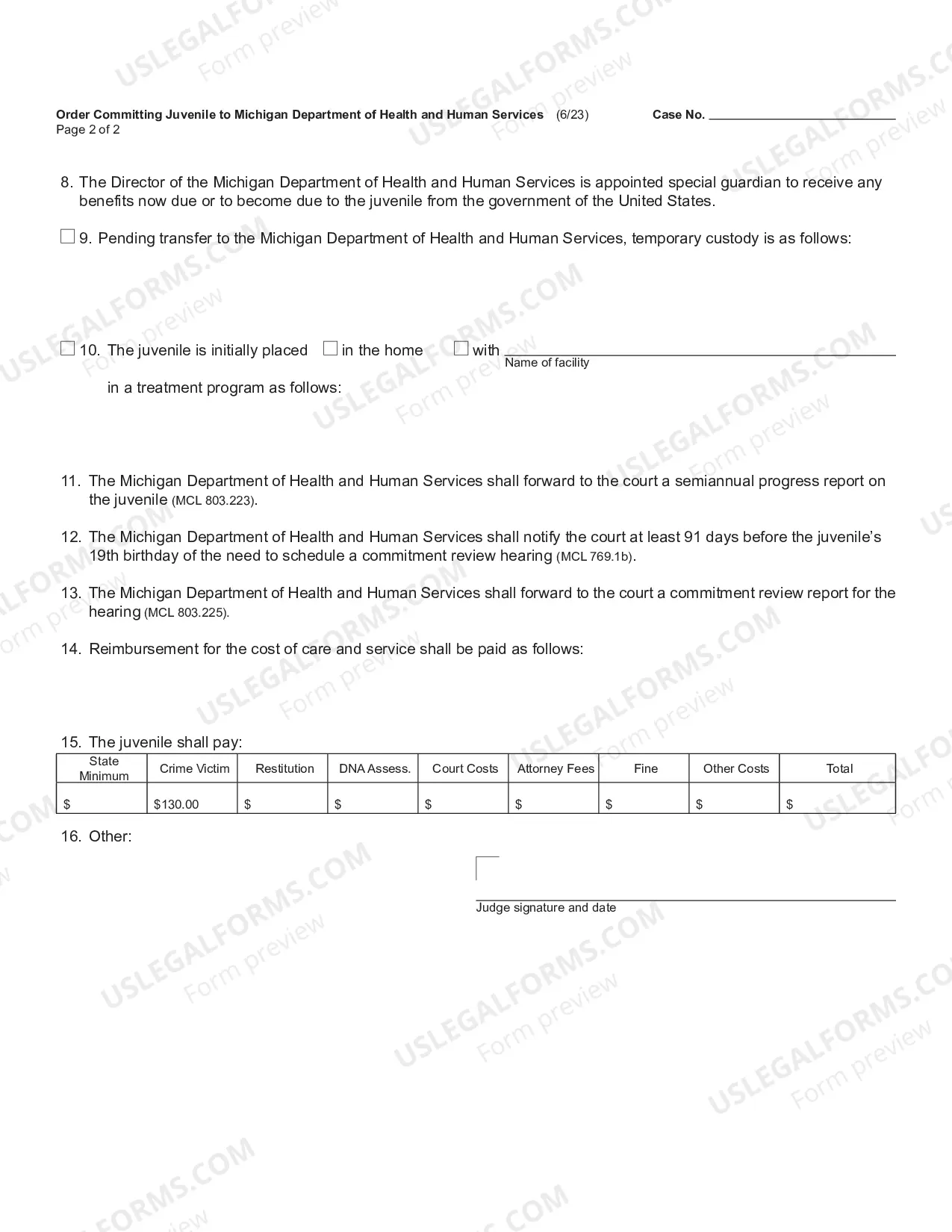 Preview Order Commiting Juvenile To Family Independence Agency