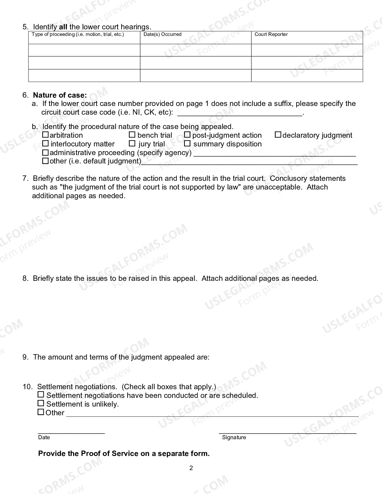 Preview Docketing Statement (Court of Appeals)