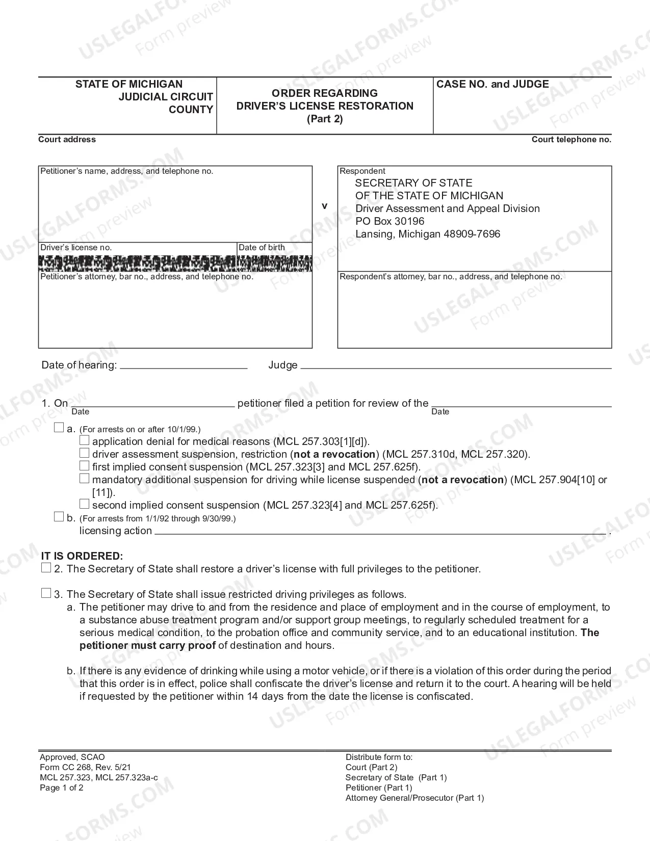 Preview Order Regarding Driver License Restoration